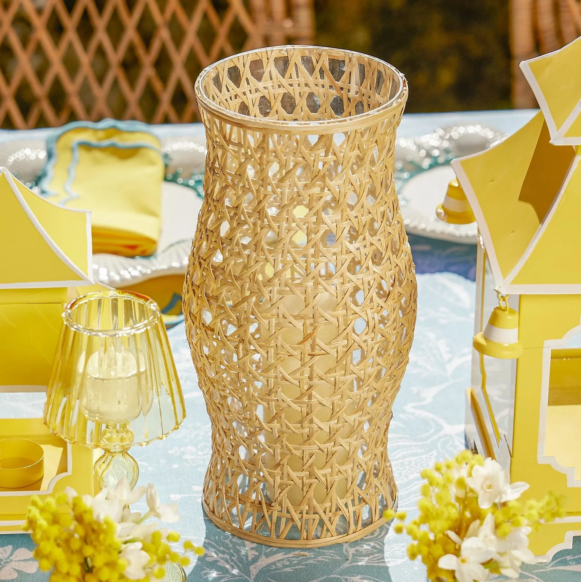 Rattan Hurricane Lantern (Pair)
