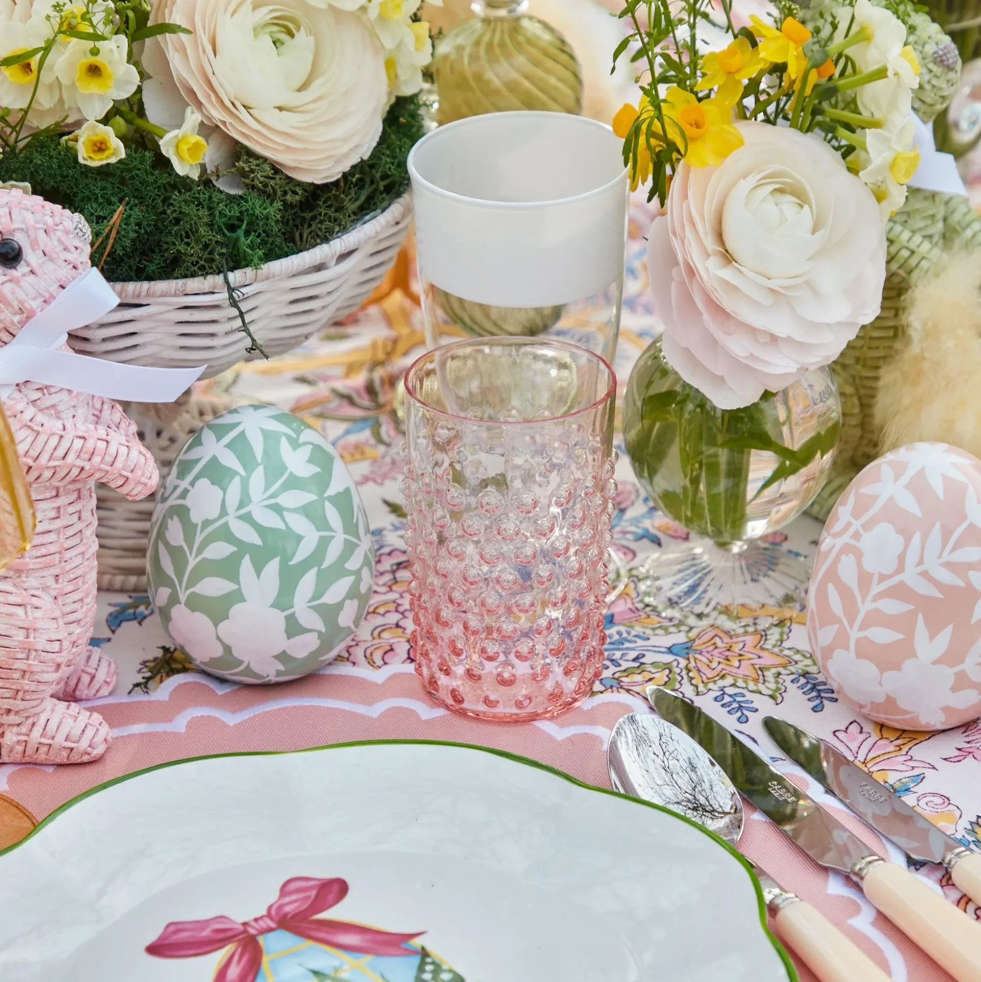 Rose Pink Hobnail Water Glasses & Jug Set