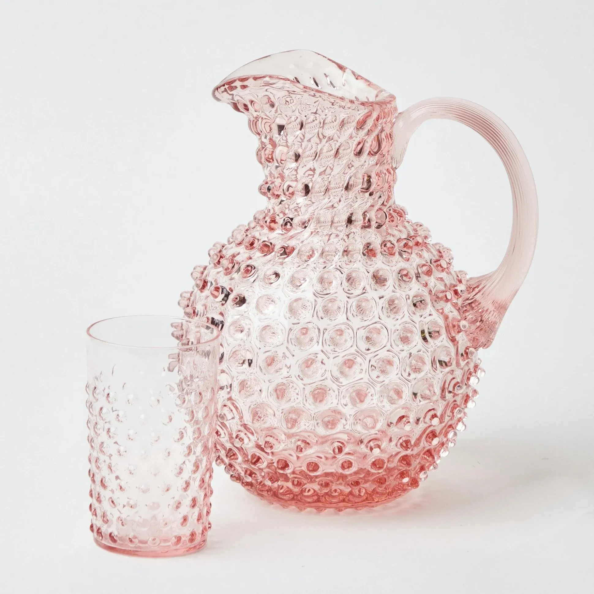 Rose Pink Hobnail Water Glasses & Jug Set
