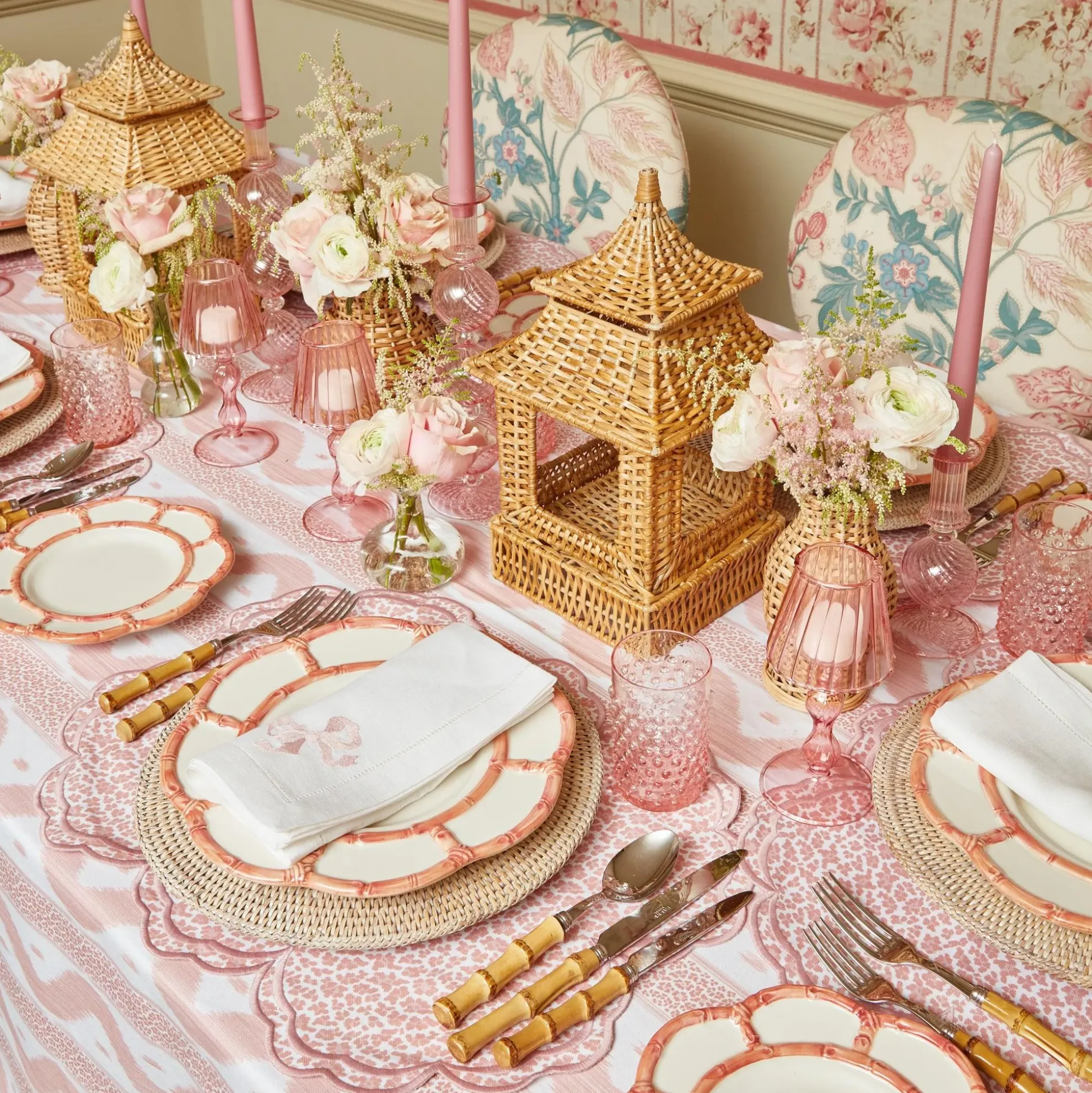 Rose Pink Hobnail Water Glasses & Jug Set