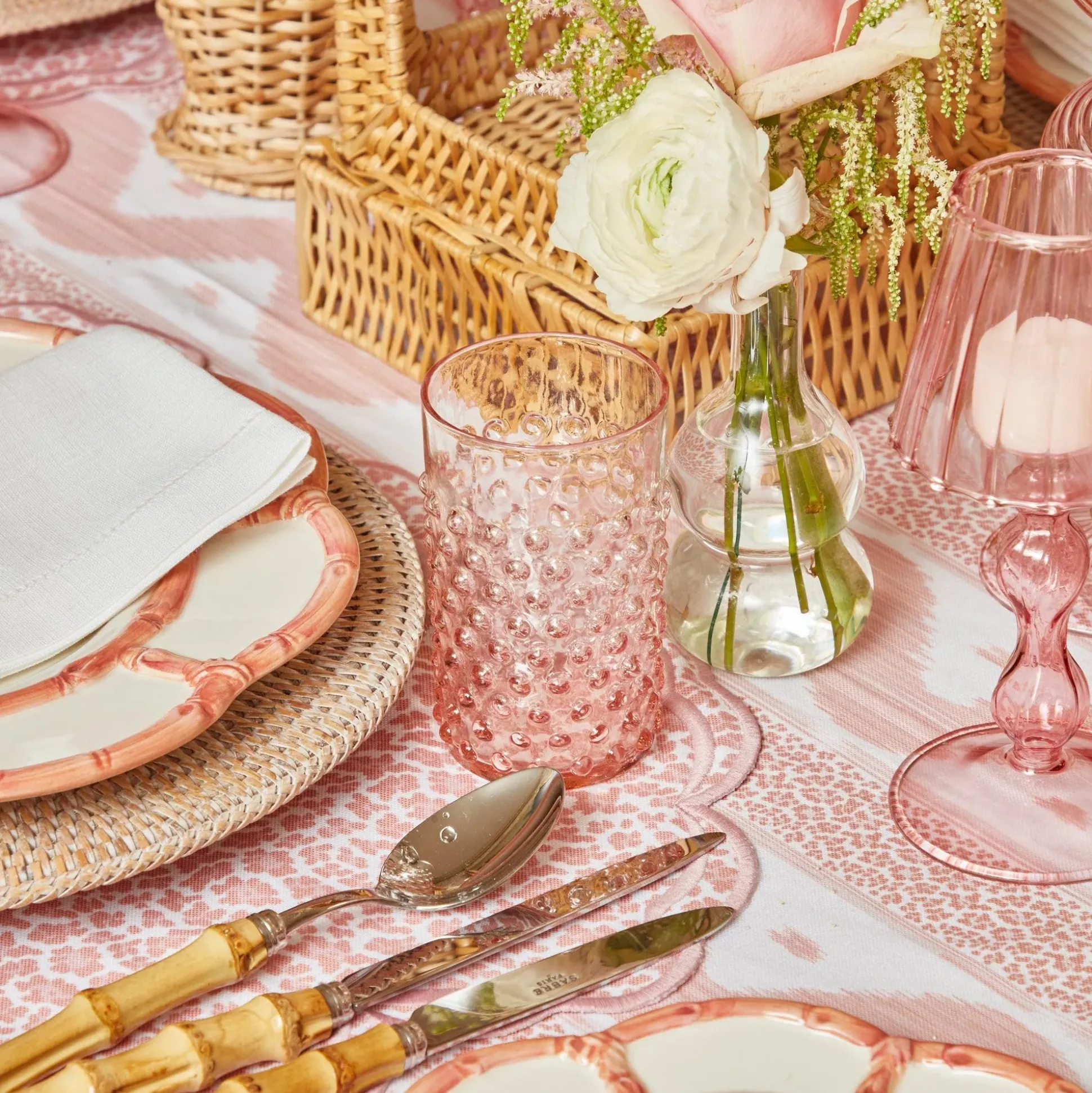 Rose Pink Hobnail Water Glasses & Jug Set