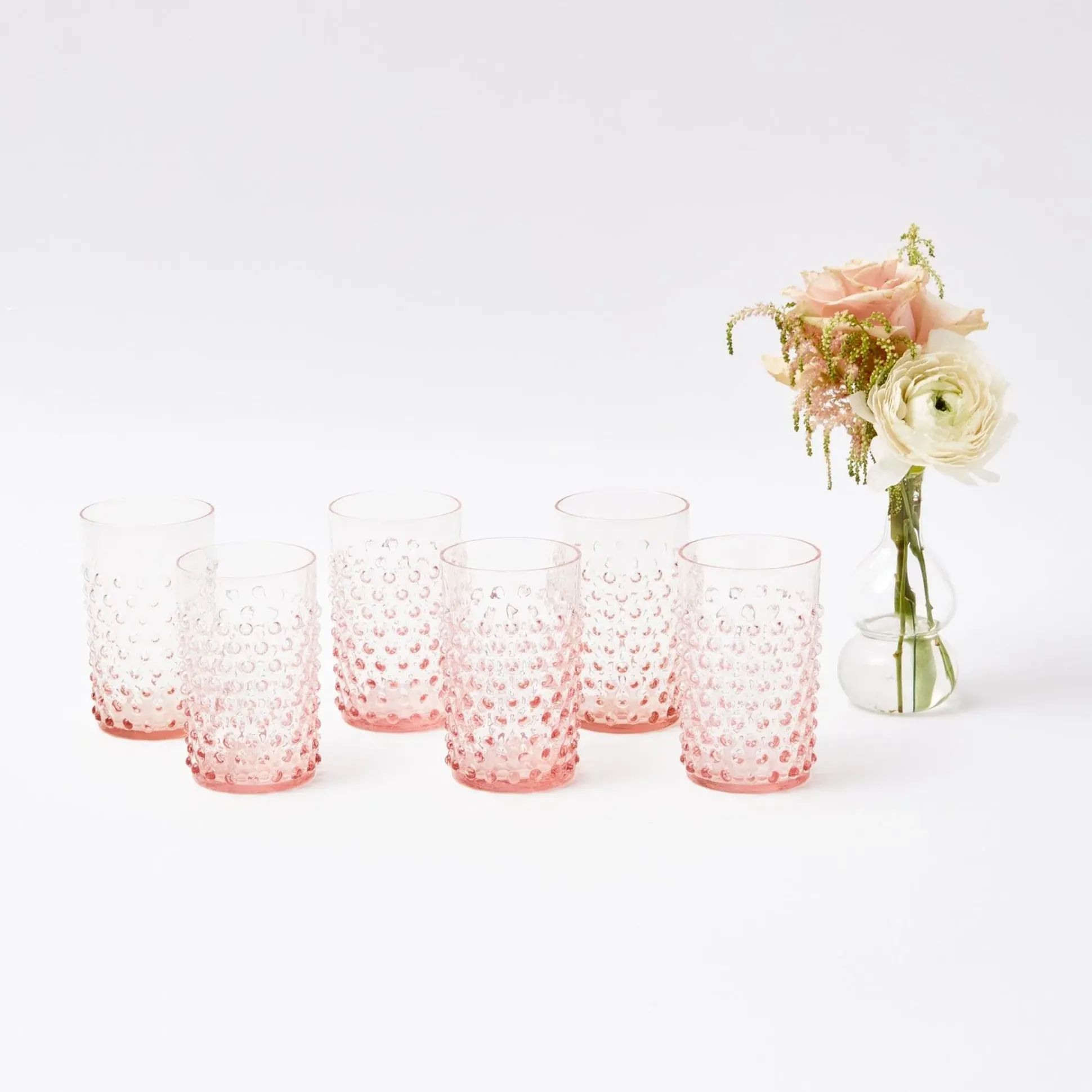 Rose Pink Hobnail Water Glasses & Jug Set