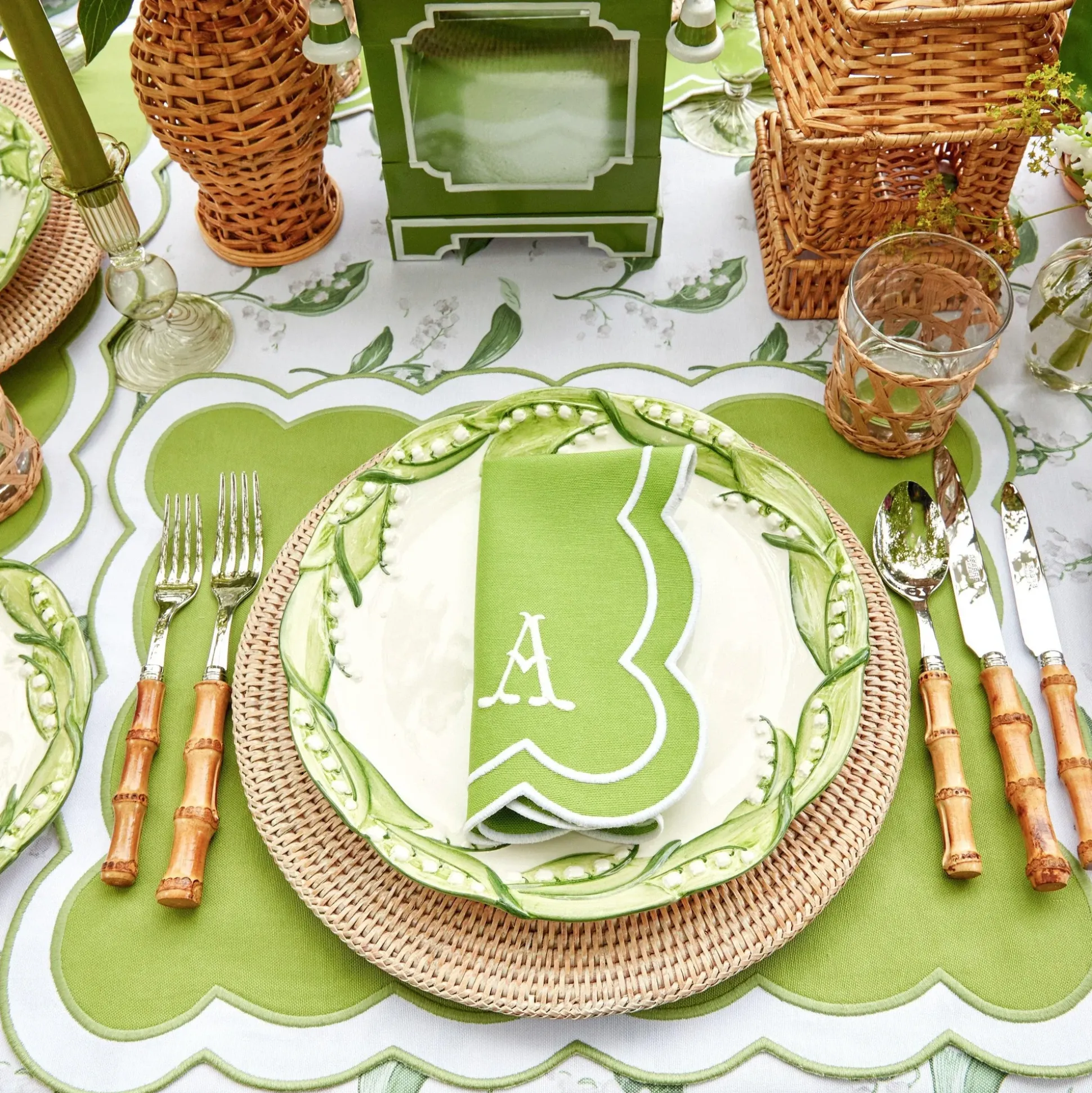 Serena Applique Green Napkins (Set Of 4)