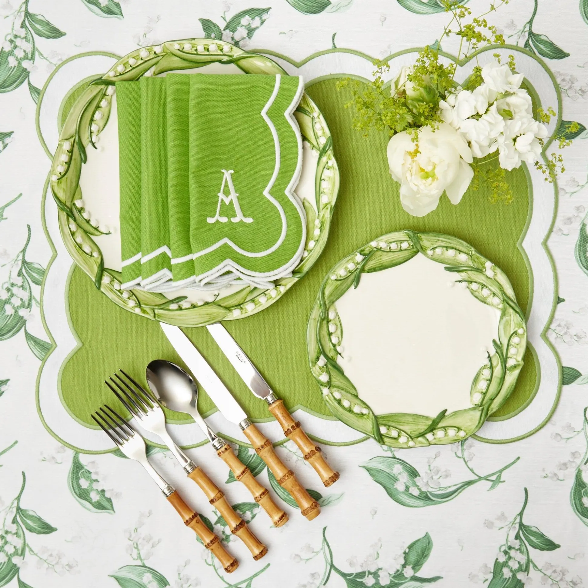 Serena Applique Green Napkins (Set Of 4)