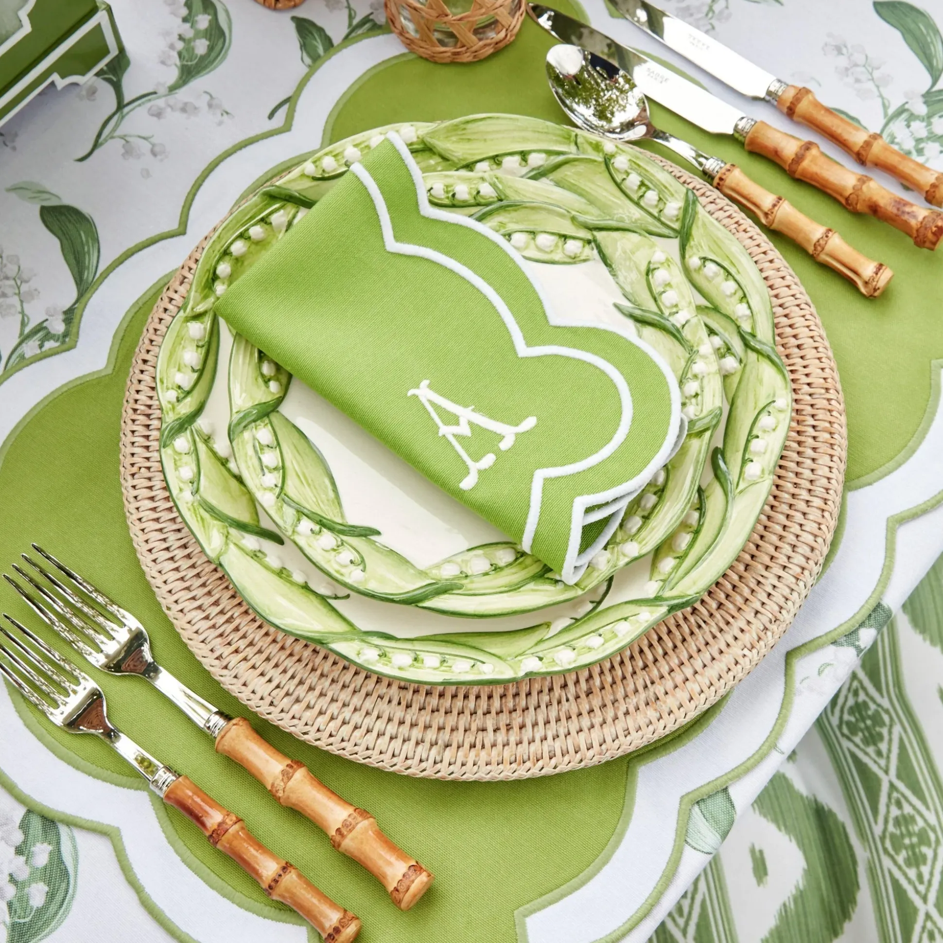 Serena Applique Green Napkins (Set Of 4)