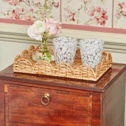 Small Scalloped Rattan Tray