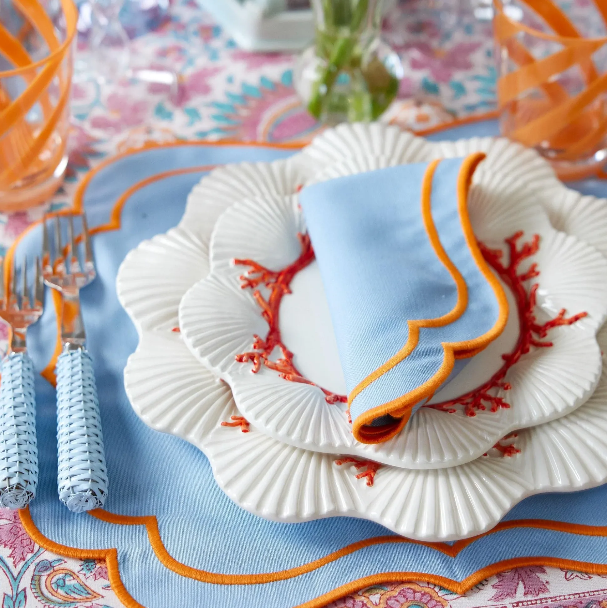 Sylvie Blue & Orange Napkins (Set Of 4)