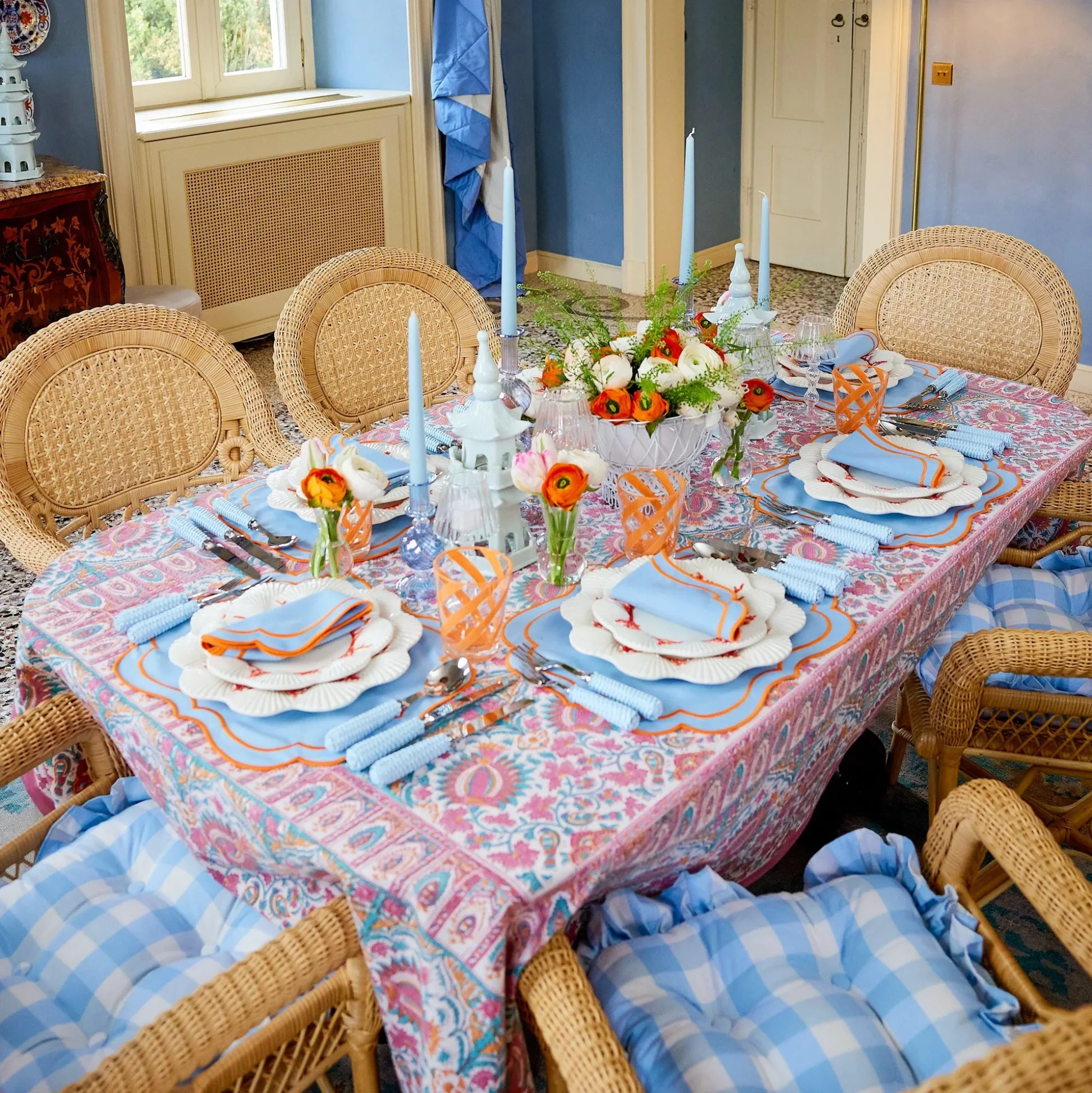 Sylvie Blue & Orange Napkins (Set Of 4)