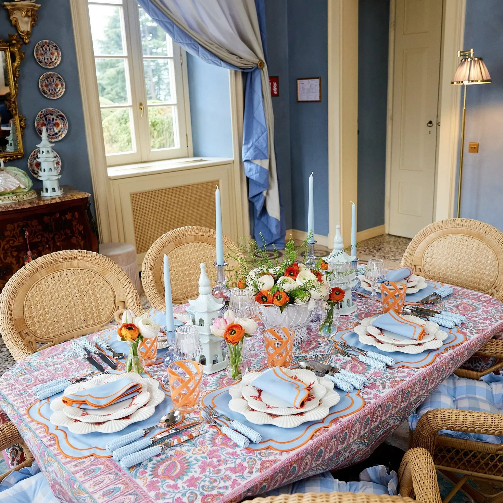 Sylvie Blue And Orange Placemats & Napkins (Set Of 4)