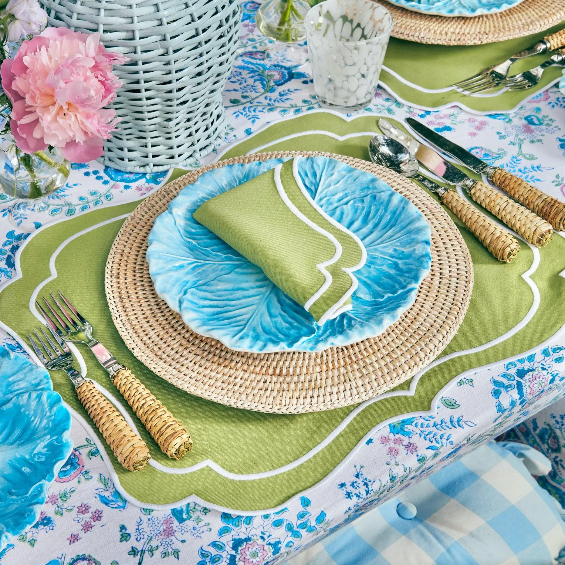 Sylvie Green Embroidered Placemats & Napkins (Set Of 4)