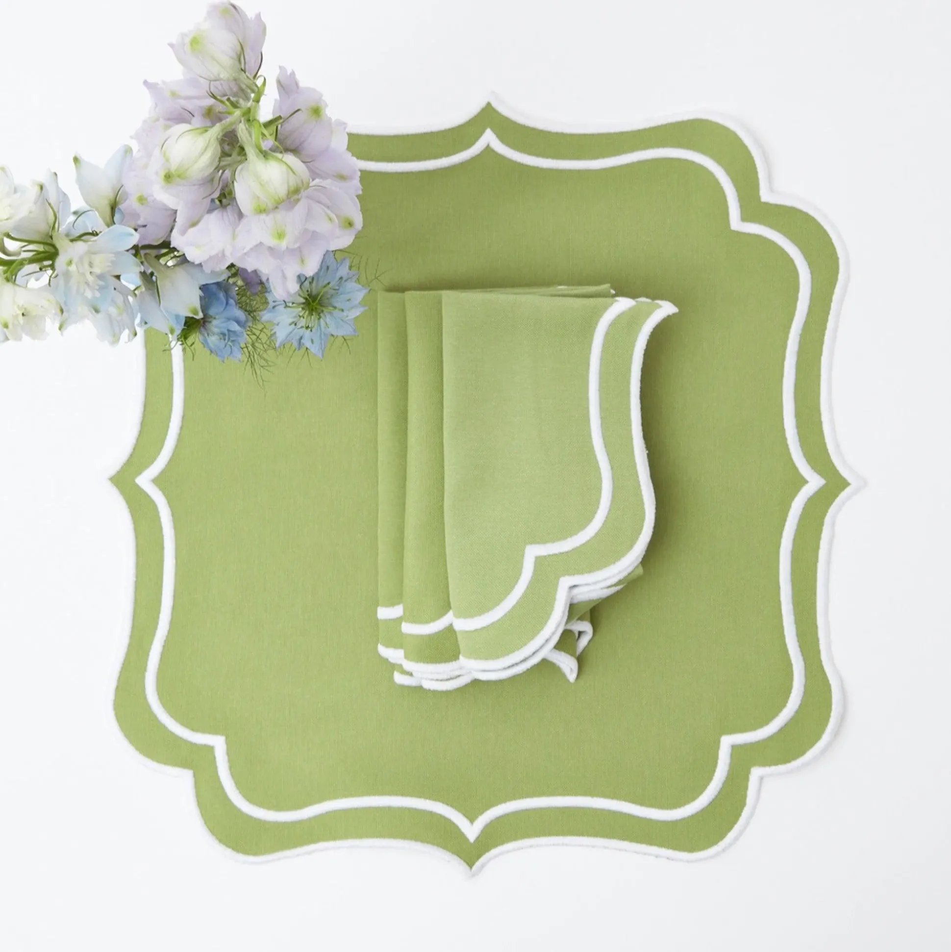 Sylvie Green Embroidered Placemats & Napkins (Set Of 4)