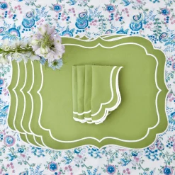 Sylvie Green Embroidered Placemats & Napkins (Set Of 4)