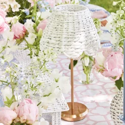 Tall Rechargeable Lamp With White Seagrass Lampshade