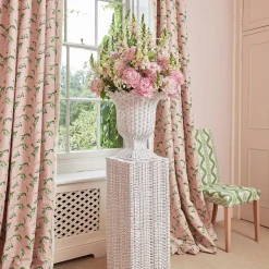 White Liliana Scalloped Rattan Pedestal And Urn