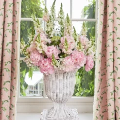 White Liliana Scalloped Rattan Pedestal And Urn