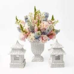 White Rattan Pagoda & Urn Vase Set