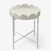 White Rattan Round Scalloped Tray With Stand
