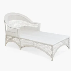 White Rattan Sun Lounger With Blue Ikat Cushion