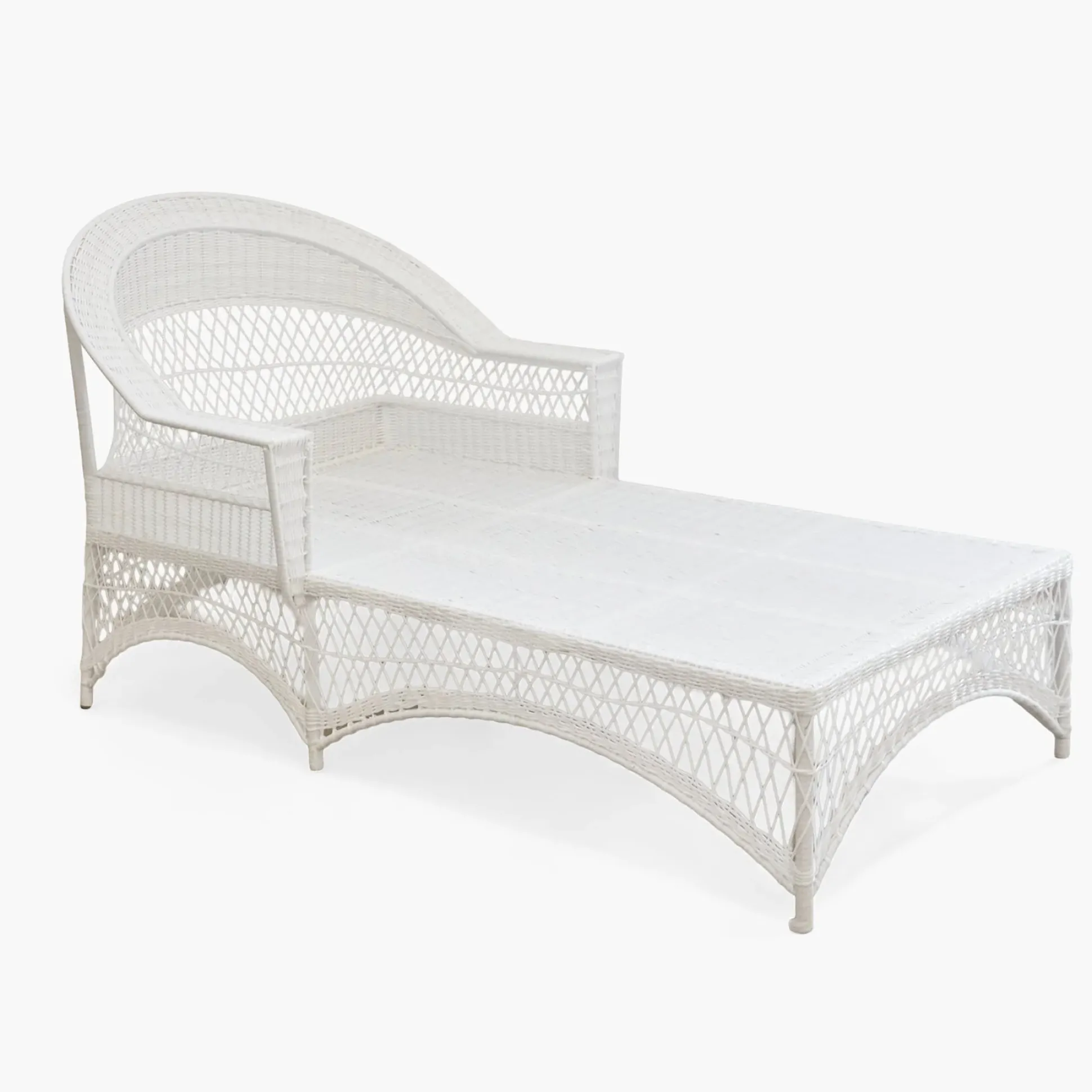 White Rattan Sun Lounger With Blue Ikat Cushion