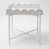 White Scalloped Rattan Tray With Stand