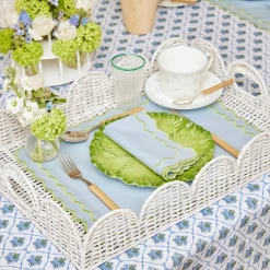 White Scalloped Rattan Tray