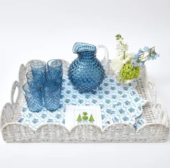 White Scalloped Rattan Tray