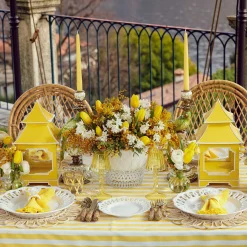 Yellow Glass Lantern Tea Light Holder (Pair) - 18Cm