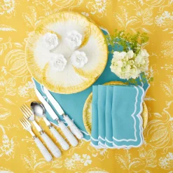 Yellow Melograno & Fleur Turquoise Linen Set