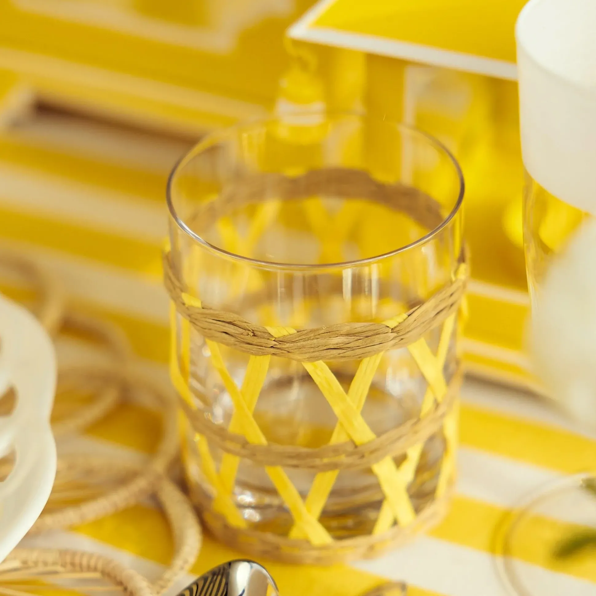 Yellow Raffia Water Glasses (Set Of 6)